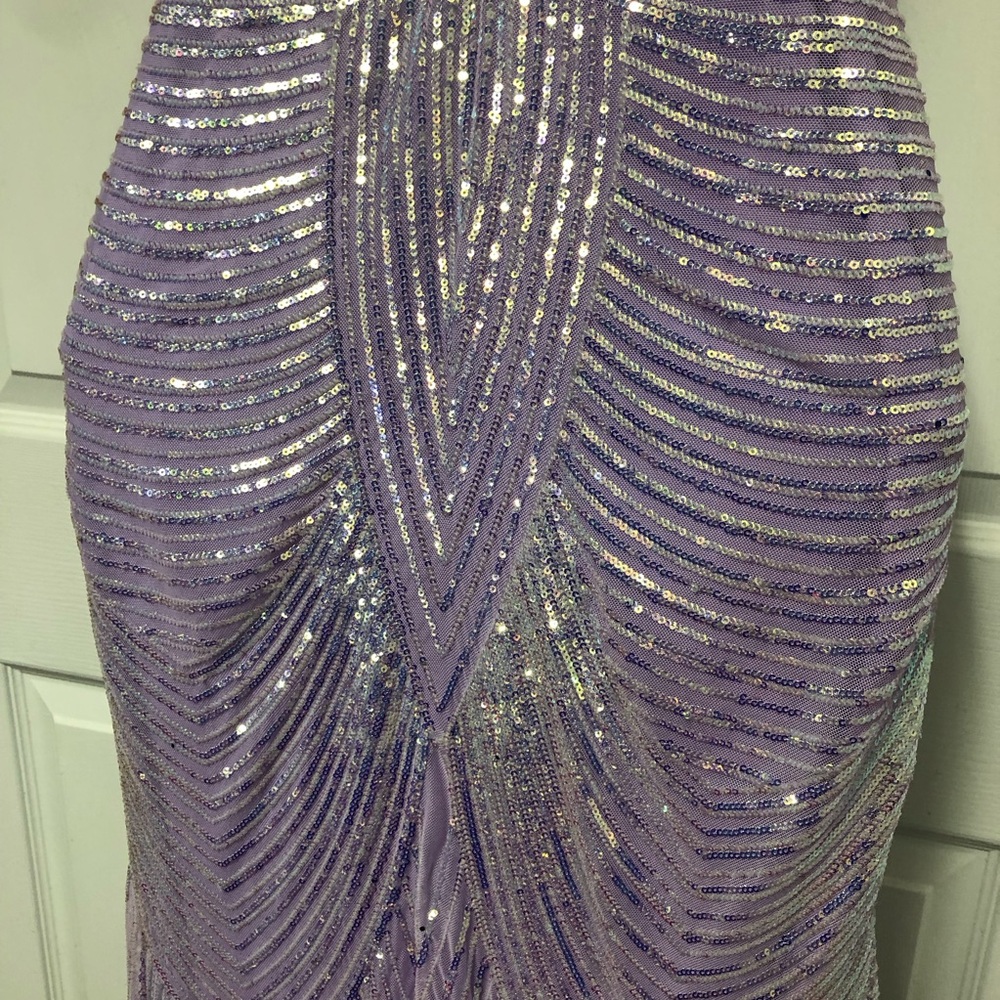 B. Darlin Elegant Purple Mermaid/Trumpet Sequin Gown - Picture 5 of 16